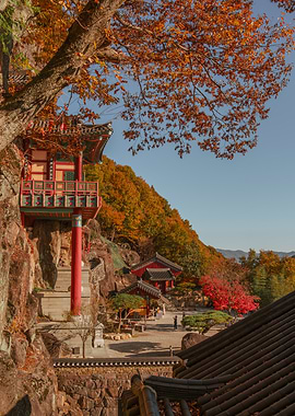 Autumn Mountain Temple in South Korea