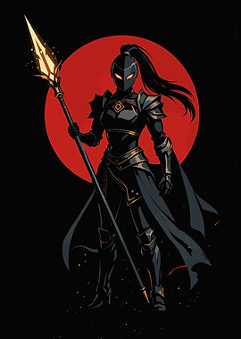 Warrior with Spear and Red Sun