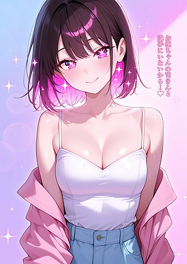 Anime Girl in Pink Jacket and White Top