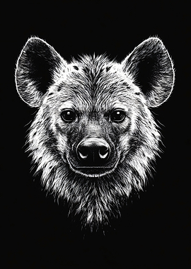 Hyena Portrait Black and White