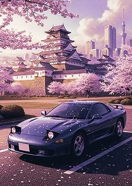 Japanese Castle and Sports Car