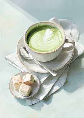Matcha latte with marshmallows