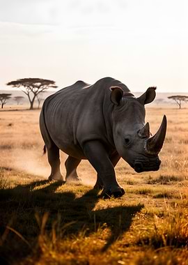 Rhino walking in the savanna
