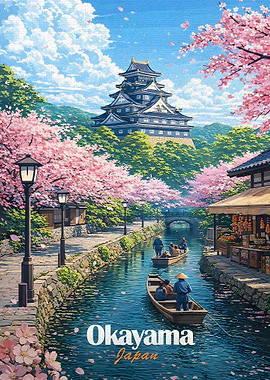 Japanese Castle and Cherry Blossoms