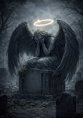 Crying Angel Statue in Cemetery