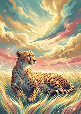 Cheetah in a Dreamy Landscape