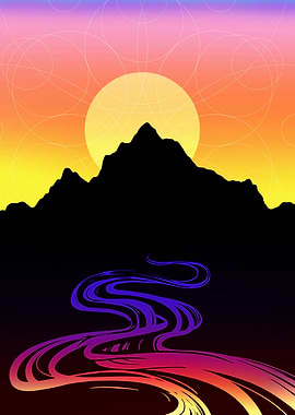 Sunset Mountain River Landscape