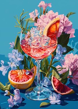 Vibrant Cocktail with Citrus and Flowers