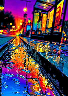 Neon Cityscape Reflections