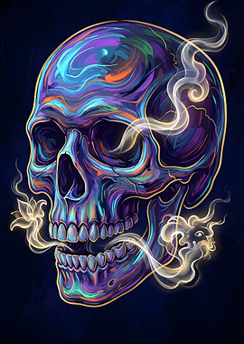 Colorful Skull with Smoke and Flowers