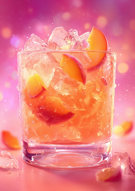 Peach Cocktail with Ice and Fruit
