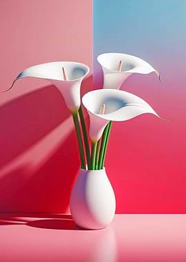 Three White Calla Lilies in a Vase