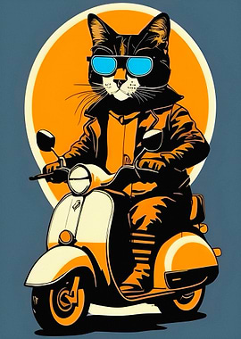Cool Cat Riding a Scooter