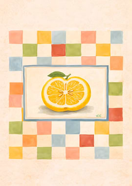 Lemon Slice with Colorful Squares