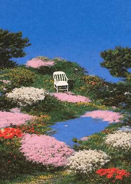 Serene Garden Chair Amidst Blooming Flowers