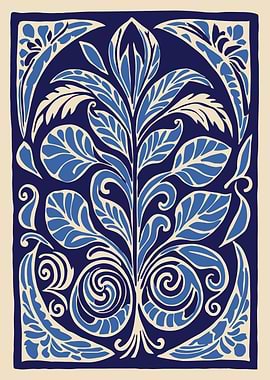 Blue and Cream Floral Motif