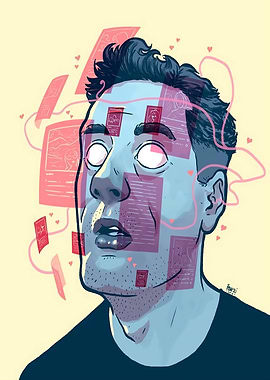 Man's Face Overlaid with Digital Information