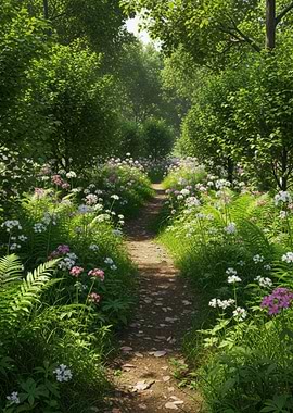 Enchanting Forest Path with Wildflowers