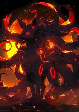 Dark Fox with Fiery Tails