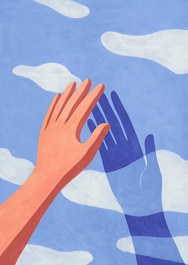 Reaching Hands Against a Cloudy Sky