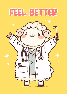 Cute Sheep Doctor Feel Better Card