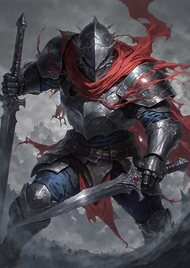 Knight with Red Scarf and Swords