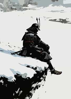 Samurai Sitting on Snowy Cliff