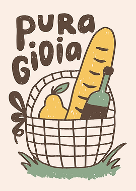 Picnic Basket with Bread and Pear