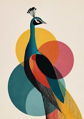 Stylized Peacock with Geometric Shapes