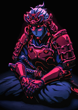 Samurai Warrior in Neon Armor
