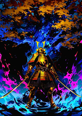 Samurai Warrior with Fiery Aura