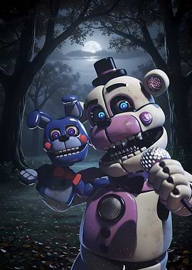 Funtime Freddy and Bon-Bon in a forest
