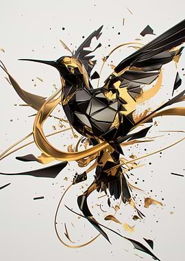Abstract Gold and Black Hummingbird
