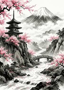 Misty Spring over Mount Fuji