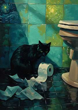 Black Cat and Toilet Paper
