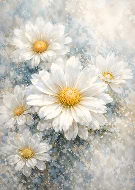 White Daisies with Yellow Centers floral art