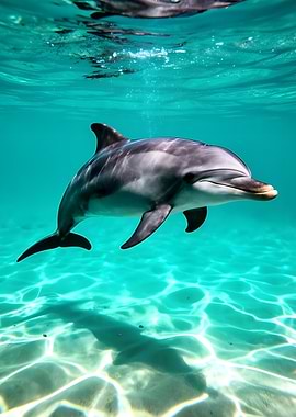 Dolphin swimming in clear blue water