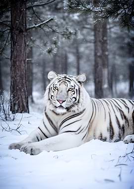 White Tiger in Snowy Forest