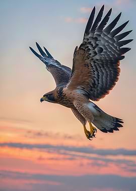 Majestic Hawk Soaring at Sunset — Dramatic Bird of Prey Photography