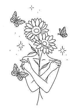 Woman with Flowers and Butterflies