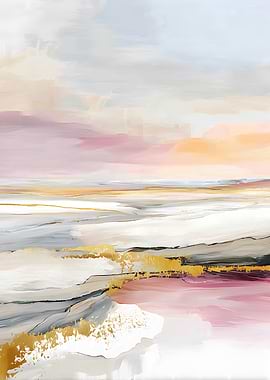 Abstract Landscape Painting with Gold Accents