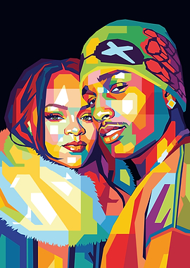 Rihanna and A$AP Rocky Pop Art Portrait