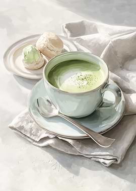 Matcha tea and pastries