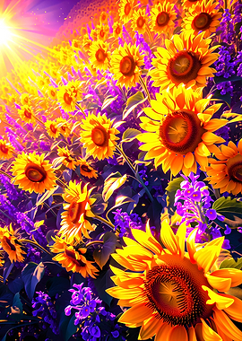 Vibrant Sunflower Field at Sunset