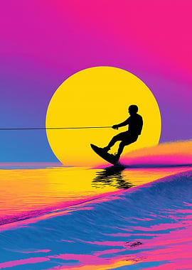 Retro Sunset Wakeboarding