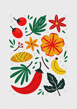 Vibrant Tropical Fruit Floral Pattern