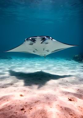Manta Ray Swimming Over Sandy Ocean Floor