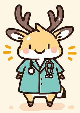 Cute Deer Doctor with Stethoscope