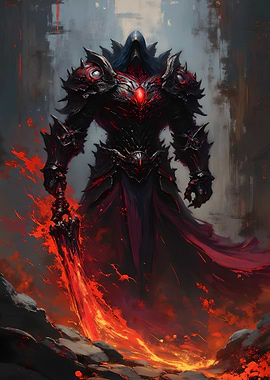 Dark Knight with Fiery Sword