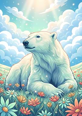 Polar Bear in a Field of Flowers